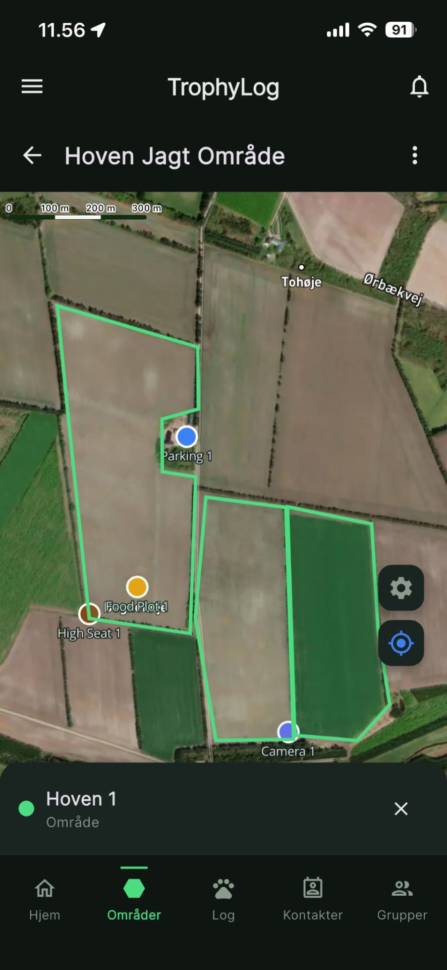 Satellite map of a hunting ground with markers